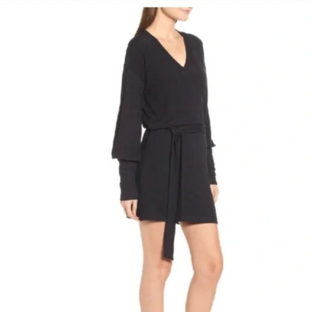 PAIGE Black Raschel Belted Mini Sweater Dress szS